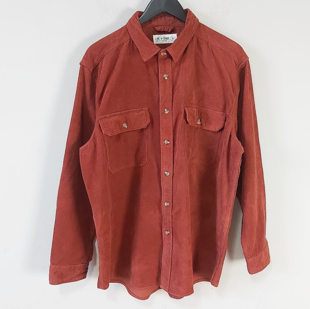 Line of Trade Men Elbow Patch Corduroy Button Down Shirt Size 2XL Reddish Brown